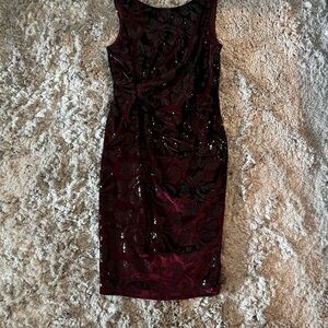 Taylor Sleeveless Wine Floral Sequin Midi Dress